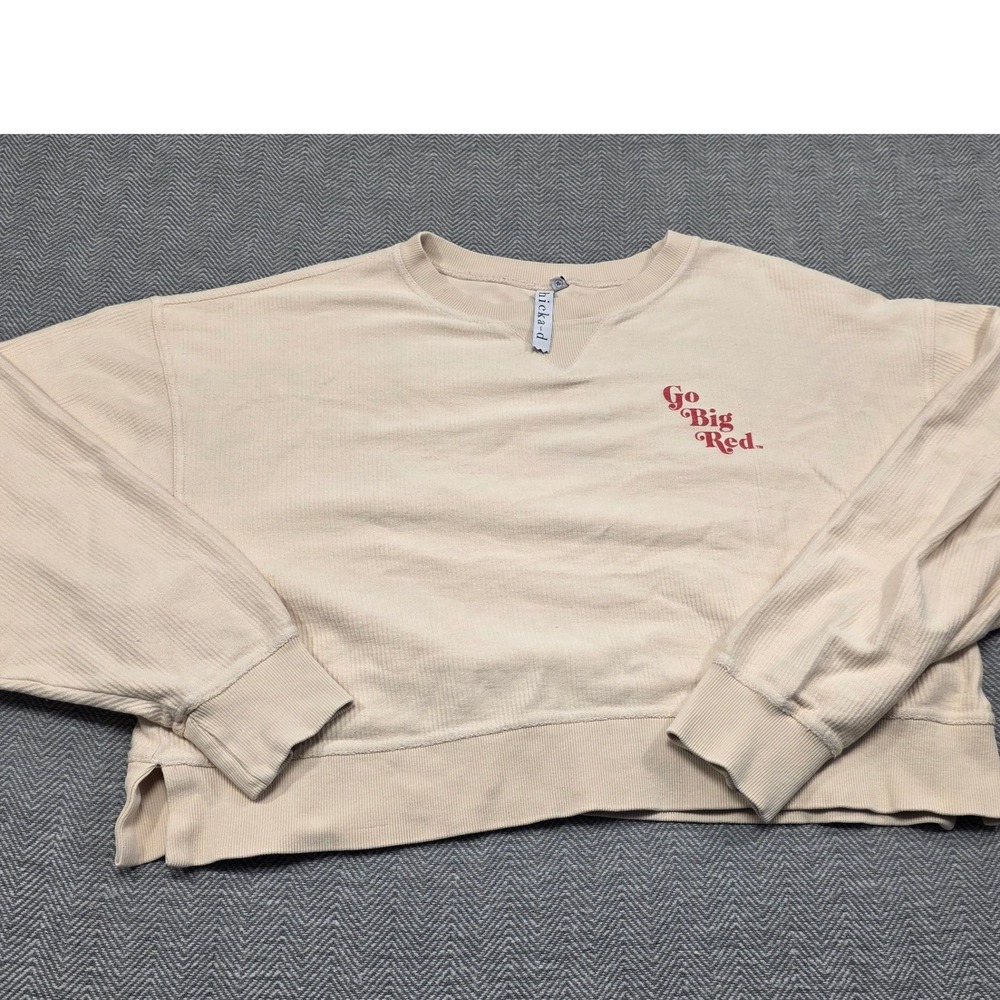 Chicka-d Go Big Red Corded Sweatshirt XL Cream Oversized Nebraska Husker